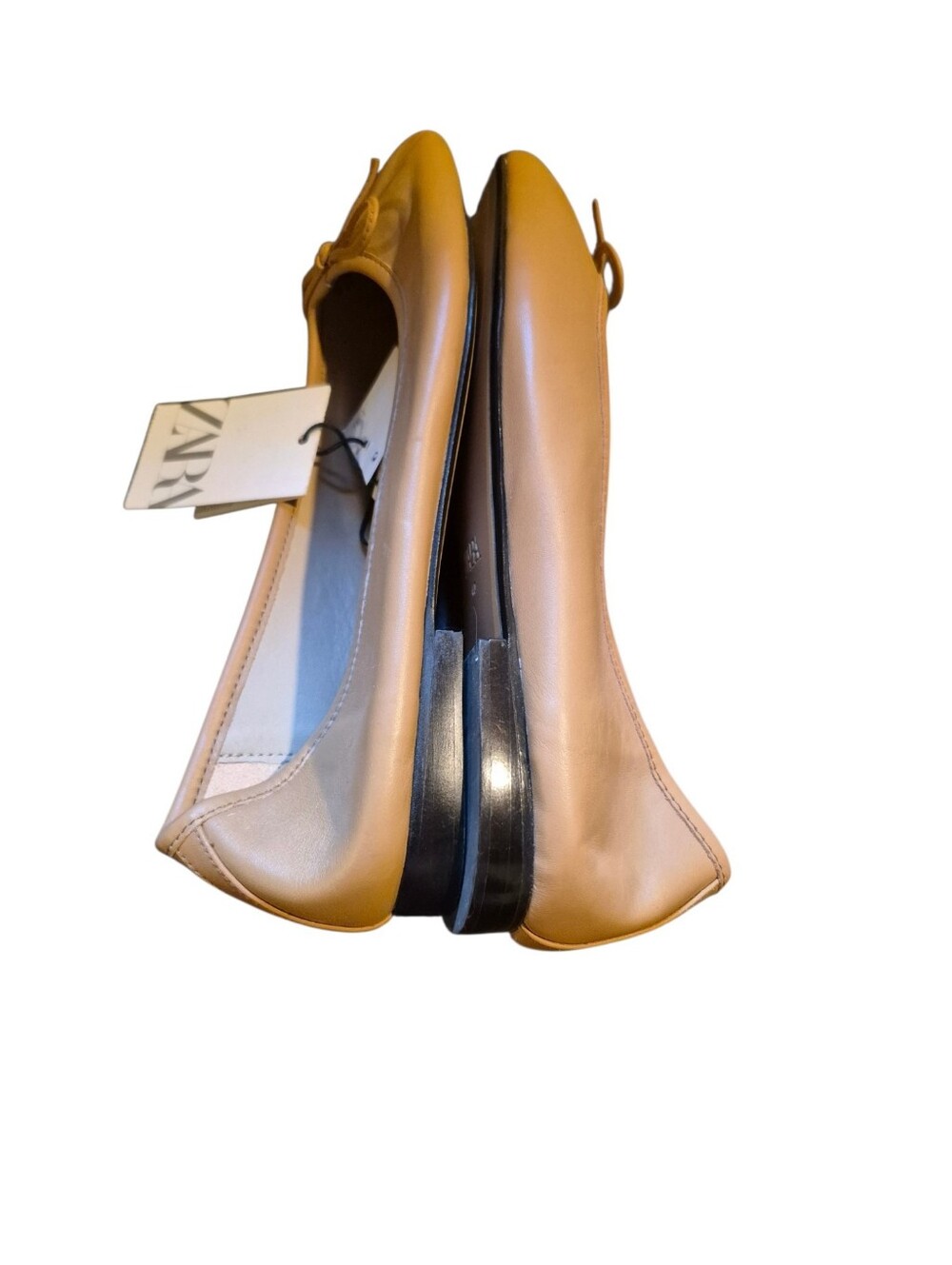 Zara Women's Ballet Flats in Cognac Brown Classic Home Or Office. 100% Leather - Picture 10 of 11